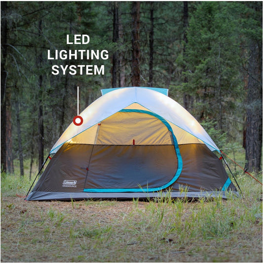 COLEMAN ONESOURCE RECHARGEABLE 4-PERSON CAMPING DOME TENT W/AIRFLOW SYSTEM & LED LIGHTING
